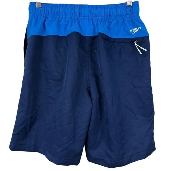 Speedo Mens Swim Trunks Dark Blue Bright Blue Color Block Drawstring Size Small - Picture 4 of 9